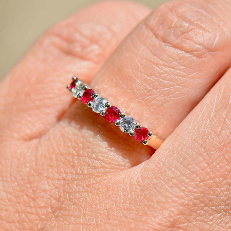 Ruby and Diamond Seven-Stone 18ct Yellow Gold Half Eternity Stackable Band (0.55ct)