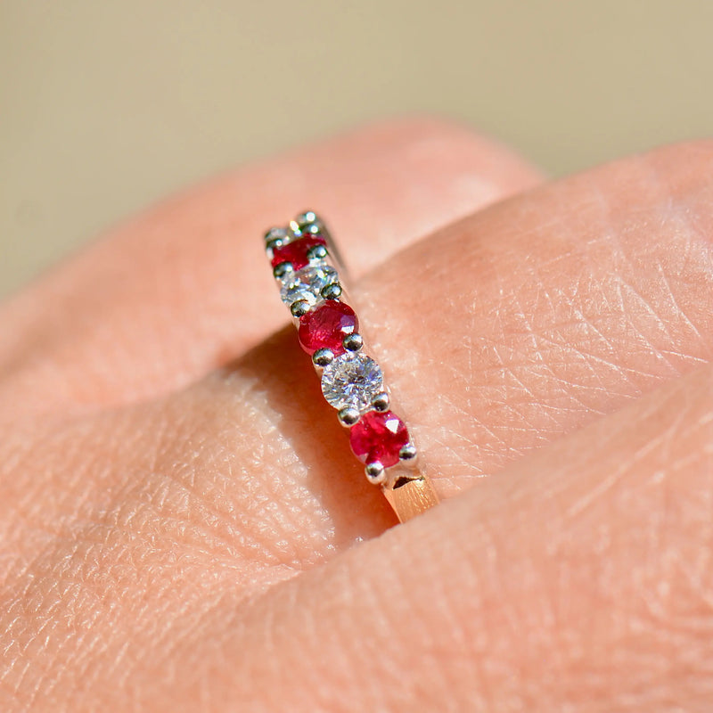 Ruby and Diamond Seven-Stone 18ct Yellow Gold Half Eternity Stackable Band (0.55ct)