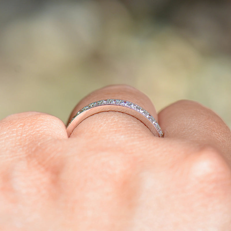 Platinum 0.25ct Diamond Flush-Set Millgrain Detailed Half Eternity Stackable Band