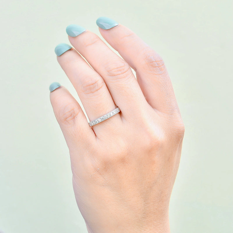 Platinum 0.25ct Diamond Flush-Set Millgrain Detailed Half Eternity Stackable Band
