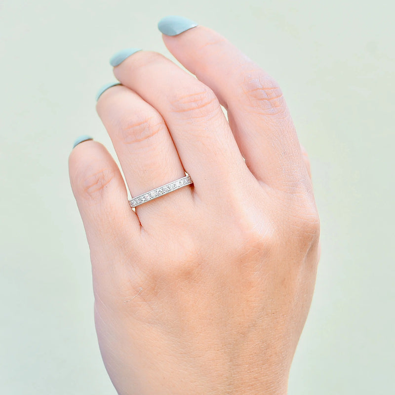 Platinum 0.25ct Diamond Flush-Set Millgrain Detailed Half Eternity Stackable Band