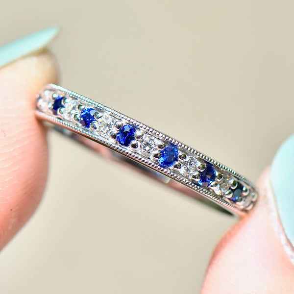 Blue Sapphire and Diamond 18ct White Gold Half Eternity Stackable Band (0.60ct)
