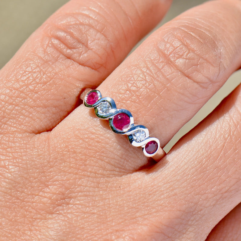 Ruby and Diamond Five-Stone Infinity Design 18ct White Gold Band (0.49ct)