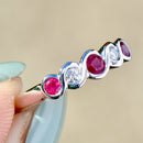 Ruby and Diamond Five-Stone Infinity Design 18ct White Gold Band (0.49ct)