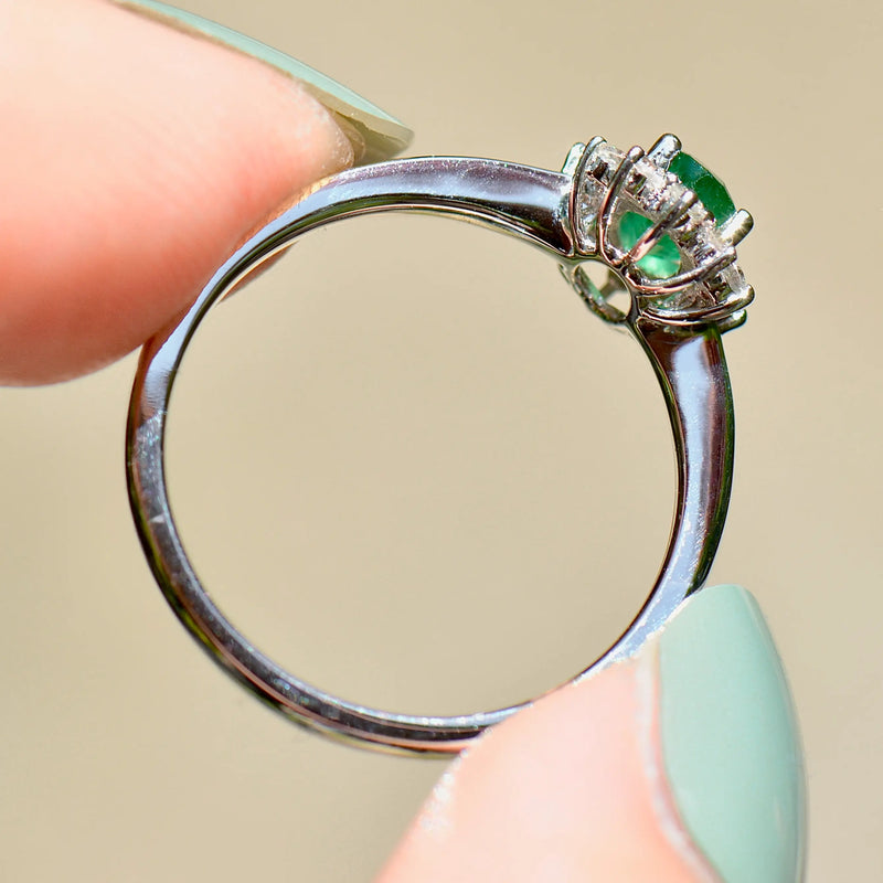 Emerald and Diamond 18ct White Gold Halo Ring (0.54ct)