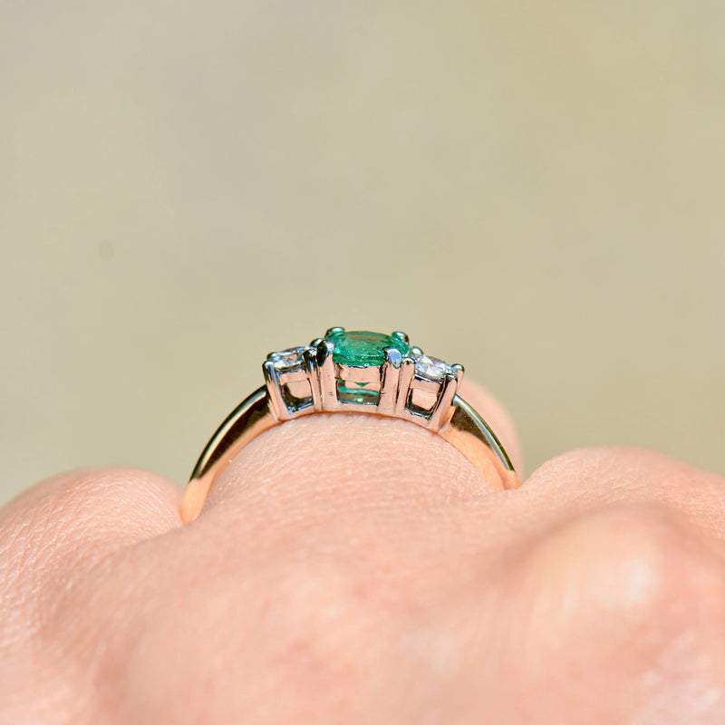 Emerald and Diamond 18ct Yellow Gold Trilogy Engagement Ring (0.56ct)