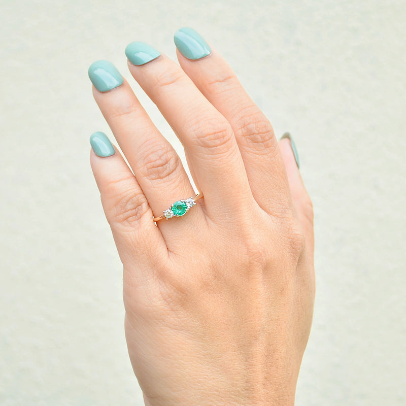 Emerald and Diamond 18ct Yellow Gold Trilogy Engagement Ring (0.56ct)