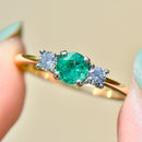 Emerald and Diamond 18ct Yellow Gold Trilogy Engagement Ring (0.56ct)