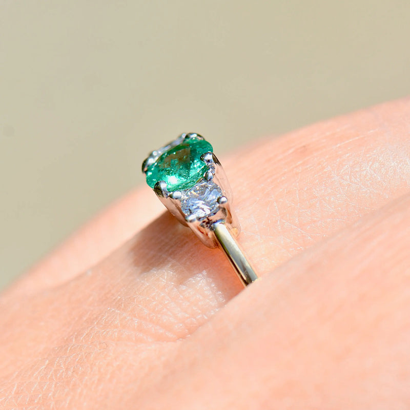 Emerald and Diamond 18ct Yellow Gold Trilogy Engagement Ring (0.56ct)