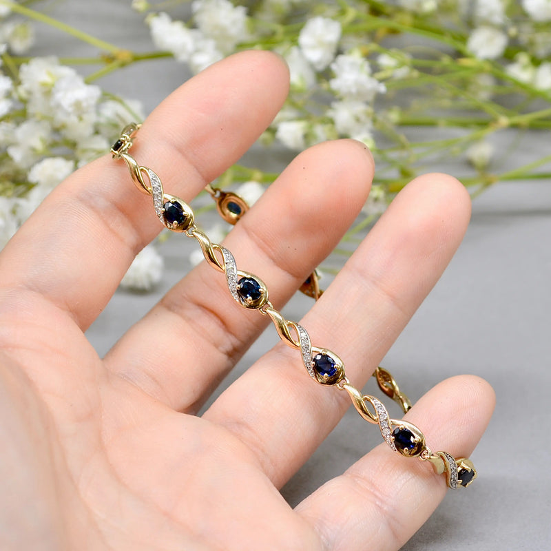 Sapphire and Diamond 9ct Yellow Gold Infinity Design Bracelet