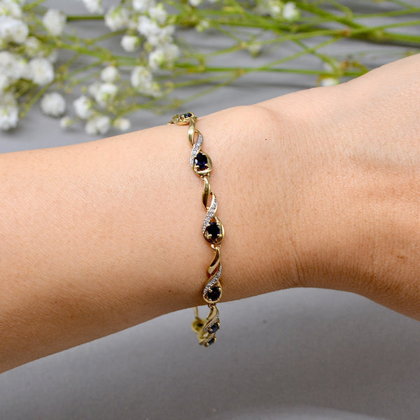 Sapphire and Diamond 9ct Yellow Gold Infinity Design Bracelet