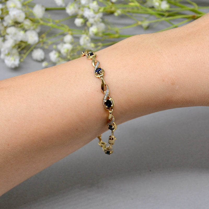 Sapphire and Diamond 9ct Yellow Gold Infinity Design Bracelet