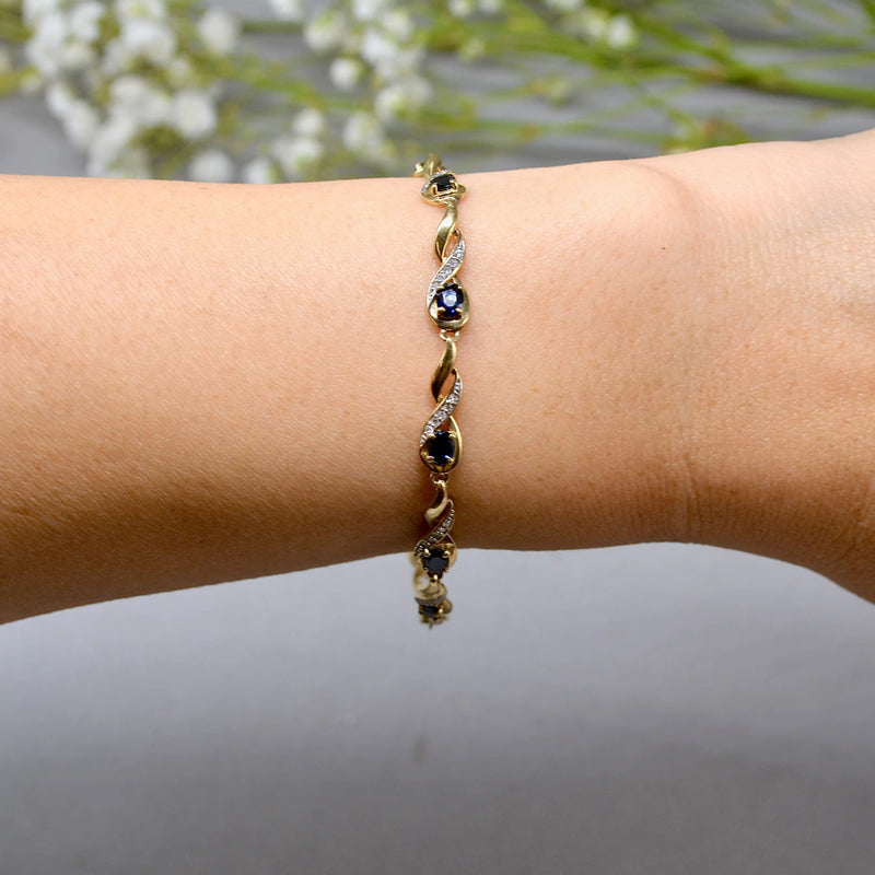 Sapphire and Diamond 9ct Yellow Gold Infinity Design Bracelet