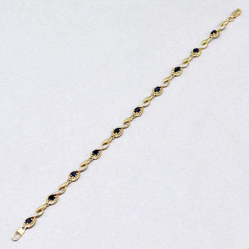 Sapphire and Diamond 9ct Yellow Gold Infinity Design Bracelet