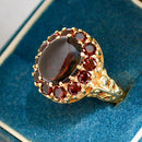 Vintage 1970s Garnet 9ct Yellow Gold Cluster Dress Ring