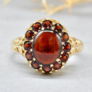 Vintage 1970s Garnet 9ct Yellow Gold Cluster Dress Ring