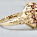 Vintage 1970s Garnet 9ct Yellow Gold Cluster Dress Ring