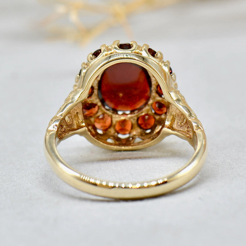 Vintage 1970s Garnet 9ct Yellow Gold Cluster Dress Ring