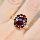 Vintage 1970s Garnet 9ct Yellow Gold Cluster Dress Ring