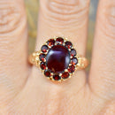Vintage 1970s Garnet 9ct Yellow Gold Cluster Dress Ring