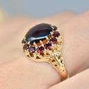Vintage 1970s Garnet 9ct Yellow Gold Cluster Dress Ring