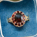 Vintage 1970s Garnet 9ct Yellow Gold Cluster Dress Ring