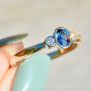 Vintage Sapphire and Diamond 9ct Yellow Gold Trilogy Engagement Ring