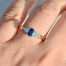 Vintage Sapphire and Diamond 9ct Yellow Gold Trilogy Engagement Ring