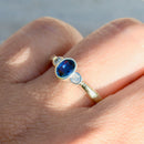 Vintage Sapphire and Diamond 9ct Yellow Gold Trilogy Engagement Ring