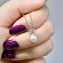 9ct White Gold Pearl & Diamond Snowflake Pendant Necklace