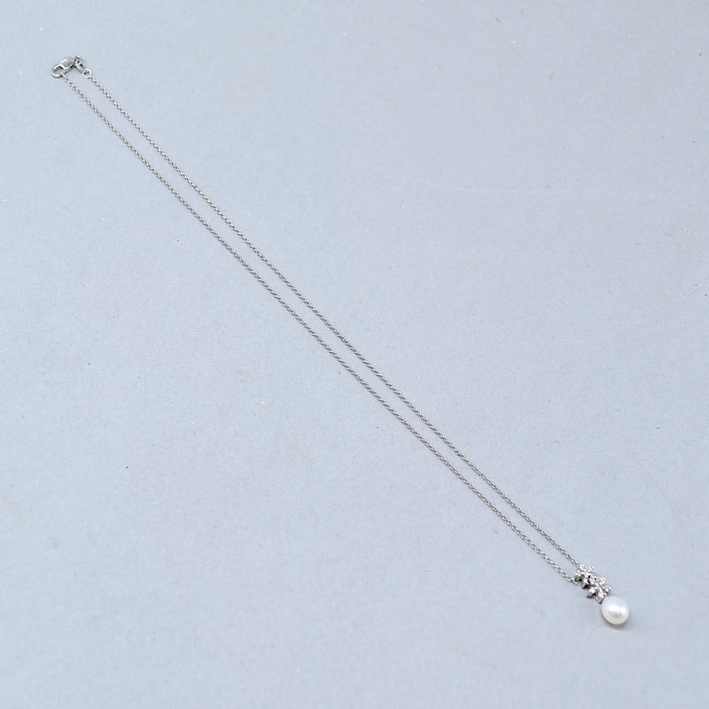 9ct White Gold Pearl & Diamond Snowflake Pendant Necklace