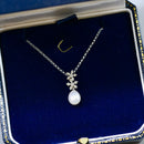 9ct White Gold Pearl & Diamond Snowflake Pendant Necklace