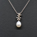 9ct White Gold Pearl & Diamond Snowflake Pendant Necklace