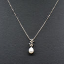 9ct White Gold Pearl & Diamond Snowflake Pendant Necklace