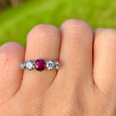 Vintage 1970s Ruby (Unheated) and Diamond Five-Stone 18ct Yellow Gold Ring (1.44ct)