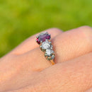 Vintage 1970s Ruby (Unheated) and Diamond Five-Stone 18ct Yellow Gold Ring (1.44ct)