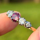 Vintage 1970s Ruby (Unheated) and Diamond Five-Stone 18ct Yellow Gold Ring (1.44ct)