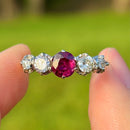 Vintage 1970s Ruby (Unheated) and Diamond Five-Stone 18ct Yellow Gold Ring (1.44ct)