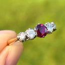 Vintage 1970s Ruby (Unheated) and Diamond Five-Stone 18ct Yellow Gold Ring (1.44ct)