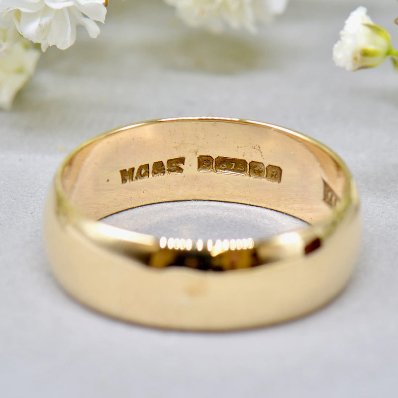 Vintage 1960s 9ct Yellow Gold 6.8mm Wide Traditional Court Standard Wedding Band