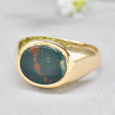 Vintage 1970s East-West Set Bloodstone 9ct Yellow Gold Signet Ring