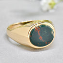 Vintage 1970s East-West Set Bloodstone 9ct Yellow Gold Signet Ring