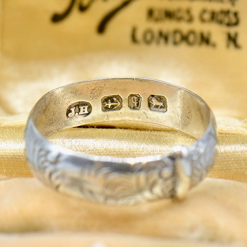 Antique Late Victorian Sterling Silver Engraved Buckle Ring