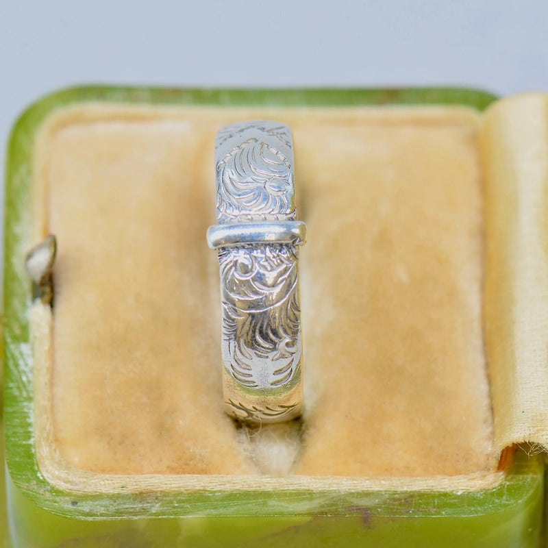 Antique Late Victorian Sterling Silver Engraved Buckle Ring