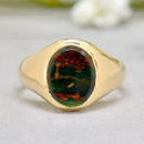 Vintage 1960s Small Bloodstone 9ct Yellow Gold Signet Ring
