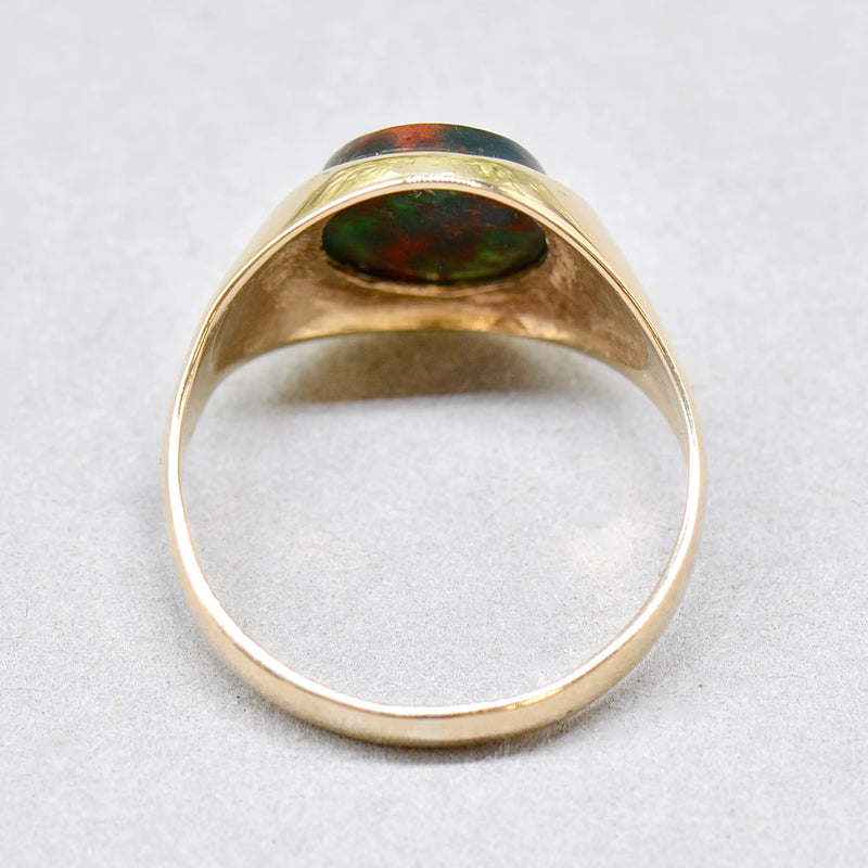 Vintage 1970s Small Bloodstone 9ct Yellow Gold Signet Ring