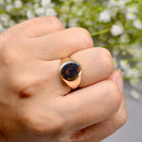 Vintage 1970s Small Bloodstone 9ct Yellow Gold Signet Ring