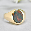 Vintage 1970s Small Bloodstone 9ct Yellow Gold Signet Ring