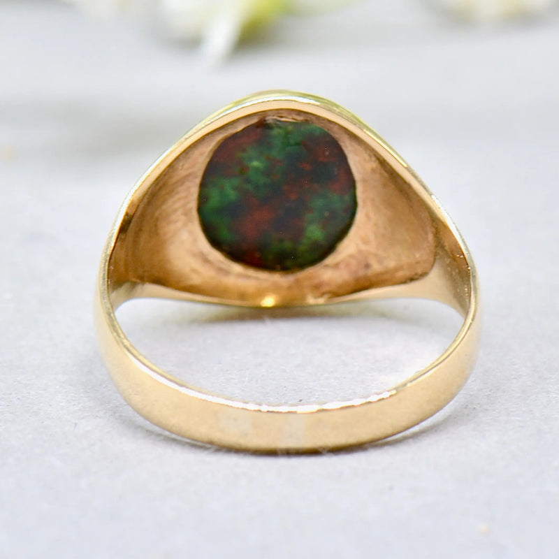 Vintage 1970s Small Bloodstone 9ct Yellow Gold Signet Ring