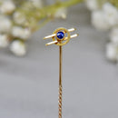 Vintage Old-Cut No Heat Blue Sapphire 15ct/9ct Yellow Gold Stick Pin/Lapel Pin/Tie Pin Boxed